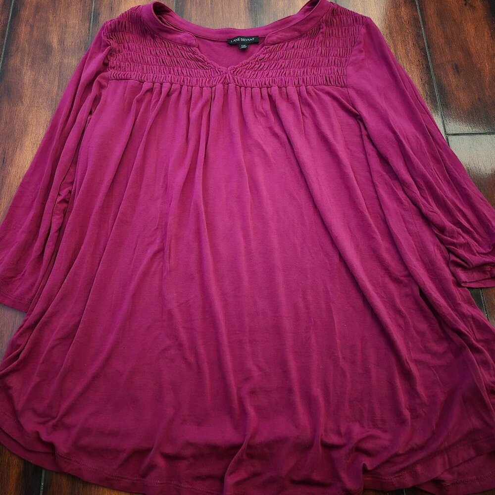 Lane Bryant Magenta Smocked Yoke Tunic Top